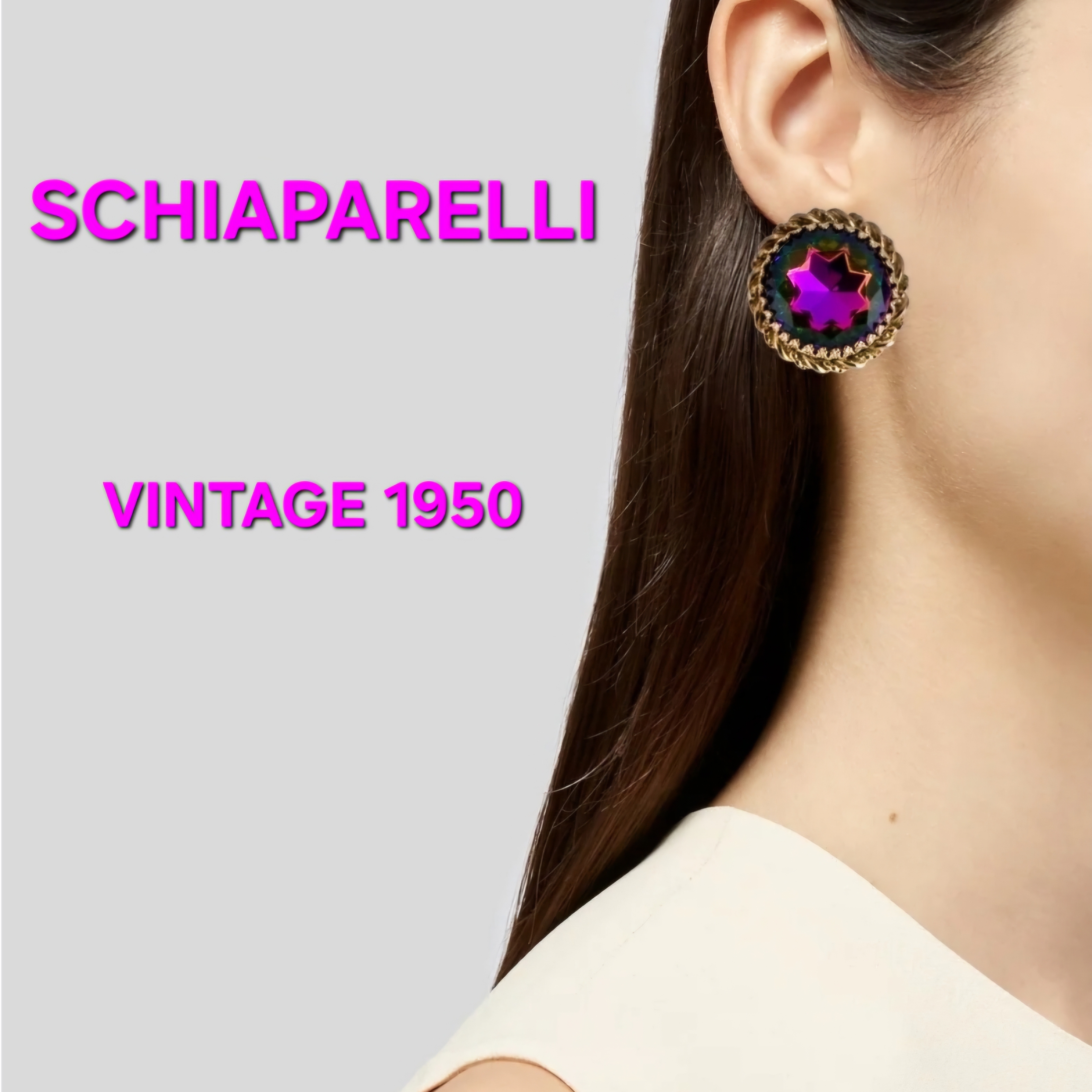 Rare Vtg 1950s Schiaparelli Watermelon Vitrail Glass Earrings Pat 2583980 Signed